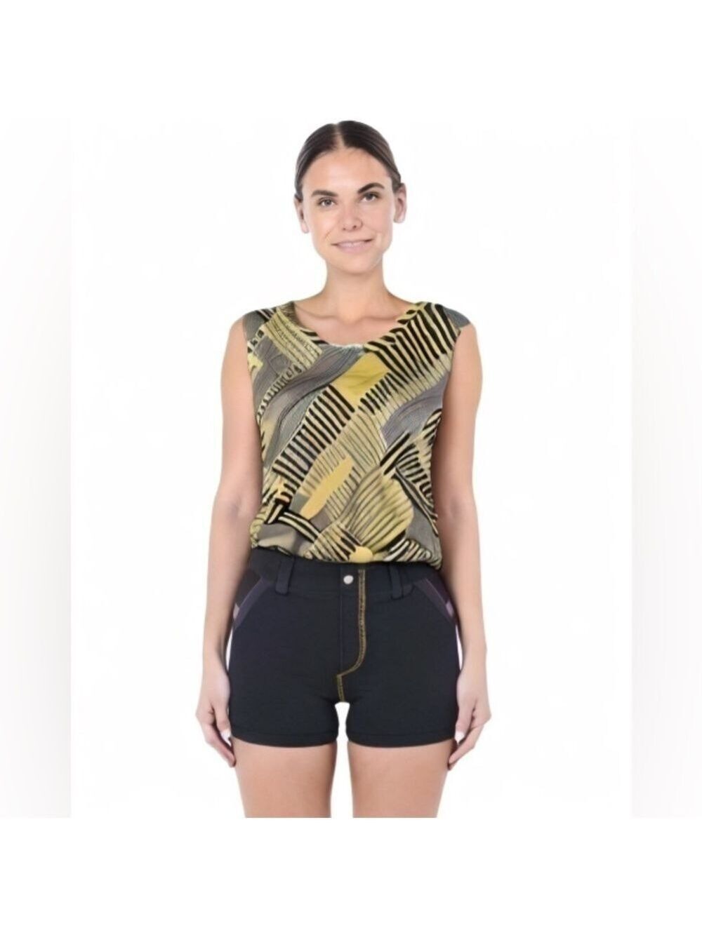 Fabletics Reyna Geometric True Muscle Tank Yellow Black Large